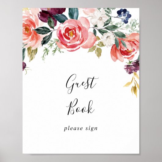 Tropisch Kleurrijke Zomer Bloemige Gastboek Teken Poster (Voorkant)