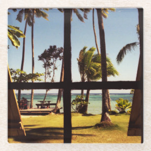 Tropisch klooster Fiji Beach scene Glazen Onderzetter