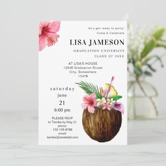 Tropisch Kokosenkruid Afstuderen met Photo V2 Uitn Kaart (Staand voorkant)