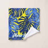 Tropisch koningsblauw geel Monstera verlaat naam Bad Handdoek (Wasdoekje)