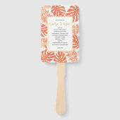 Tropisch koraal en goudblaadjes trouwprogramma handwaaier (Voorkant)