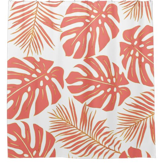 Tropisch koraal en gouden monsters en palmbladeren douchegordijn (Voorkant)