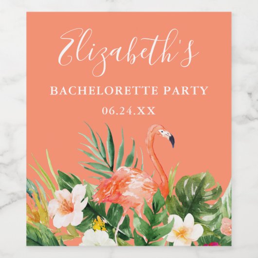 Tropisch koraal Floral Bachelorette Wijn Etiket (Enkel label)