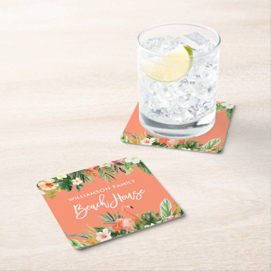 Tropisch koraal in penseel, penseel kartonnen onderzetters (Insitu)