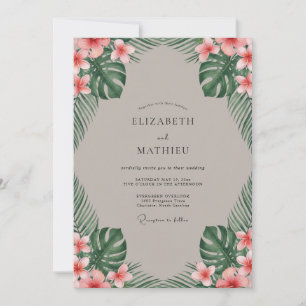 Tropisch koraal Monstera Eucalyptus Bruiloft Kaart