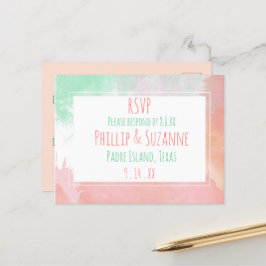 Tropisch Koraal Neo Mint Watercolor Trouw RSVP Aankondigingskaart