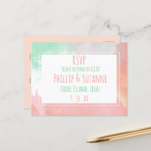 Tropisch Koraal Neo Mint Watercolor Trouw RSVP Aankondigingskaart