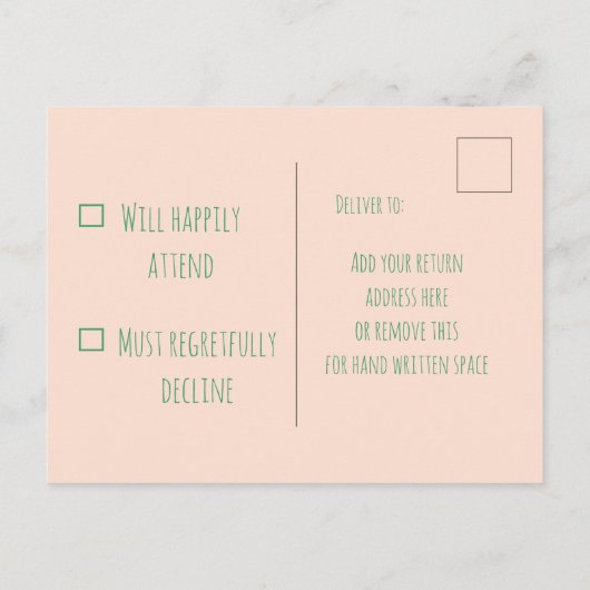 Tropisch koraal Neo Mint Waterverf Weddenschap RSV Aankondigingskaart (Achterkant)