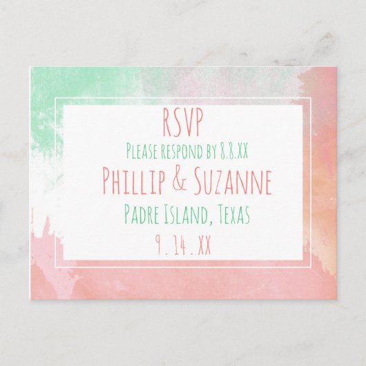 Tropisch koraal Neo Mint Waterverf Weddenschap RSV Aankondigingskaart (Voorkant)