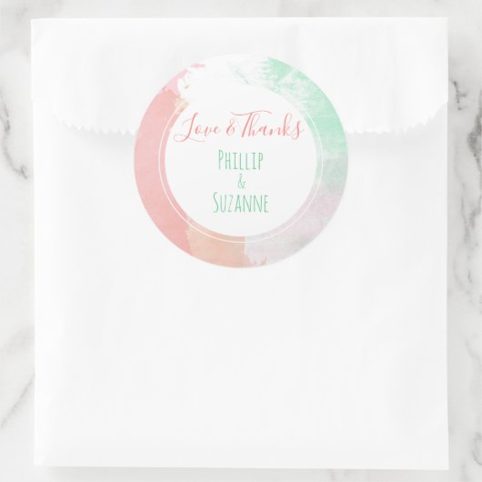 Tropisch koraal Neo Mint Wedding Favor Ronde Sticker (Tas)