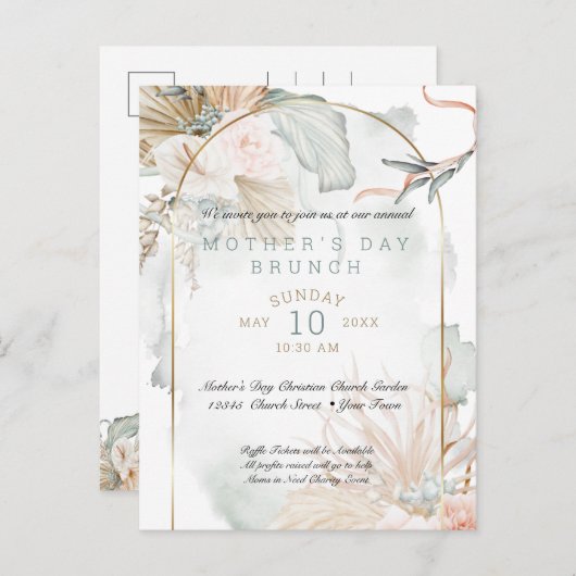 Tropisch koraal Roos Floral Moederdag Uitnodiging Briefkaart (Voorkant / Achterkant)