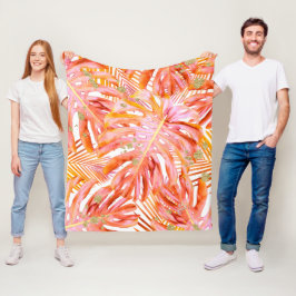 Tropisch koraal Roos Gold Leaf Pattern Gold Glitte Fleece Deken