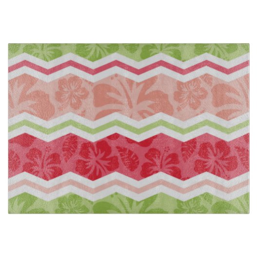 Tropisch Koraal Roze en Lichtgroene Chevron Snijplank (Voorkant)