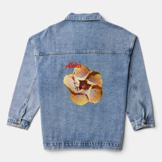Tropisch koraalgeel Hibiscus Hawaiian Aloha Denim Jacket (Achterkant)