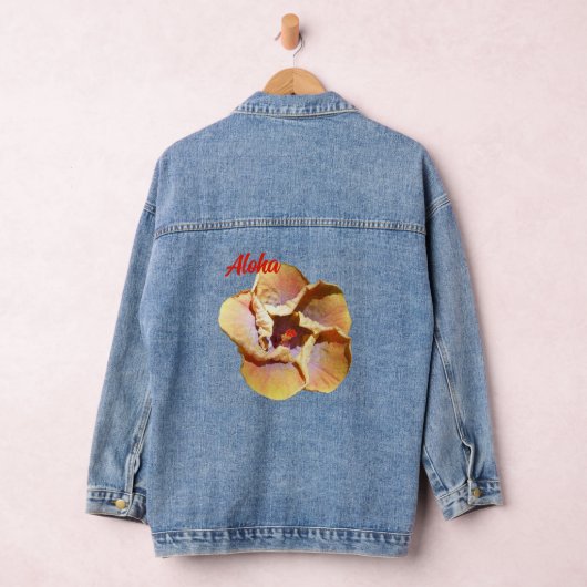 Tropisch koraalgeel Hibiscus Hawaiian Aloha Denim Jacket (Hangar)
