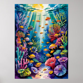 Tropisch Koraalrif Aquarel Marien Leven Kunst Poster