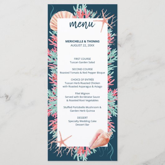 Tropisch koraalrif | Nautical Beach Wedding Menu (Voorkant)