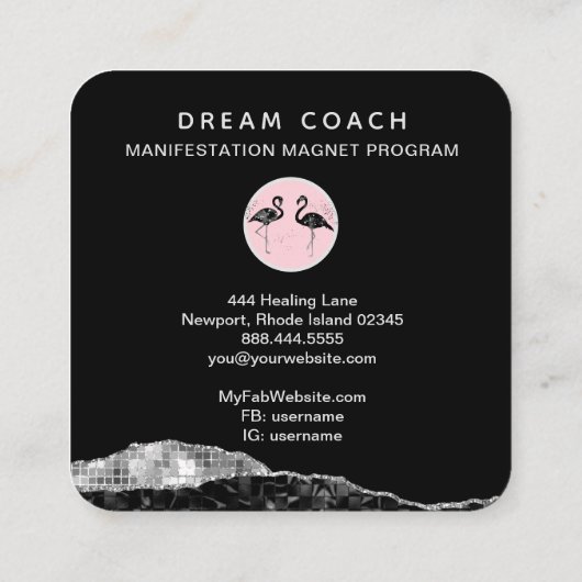 *~* Tropisch kristal Agate Palm Tree Flamingo Vierkante Visitekaartje (Achterkant)