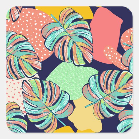 Tropisch Kunstwerk: Veelkleurig Monstera-Ontwerp Vierkante Sticker (Voorkant)