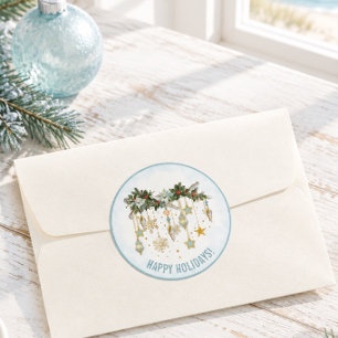 Tropisch Kust Kerstgroen en Ornamenten Ronde Sticker