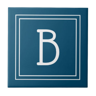 Tropisch Kust Monogram Blauw & Wit Tegeltje