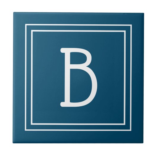 Tropisch Kust Monogram Blauw & Wit Tegeltje (Voorkant)