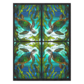 Tropisch Kustschildpad Zee Blauwgroen Glas in lood Tafelkleed (Voorkant)
