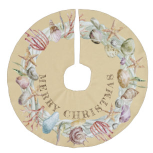 Tropisch kuststrand zeeshells met kerst imitatie linnen kerstboom kleed