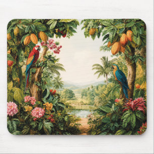 Tropisch Landschap Cacao Papegaaien Bloem Waterver Muismat