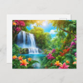 Tropisch landschap met bloemen, waterval briefkaart (Voorkant / Achterkant)
