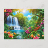 Tropisch landschap met bloemen, waterval briefkaart (Voorkant)