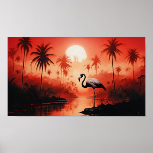 Tropisch landschap met een eenzame flamingo poster (Voorkant)