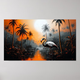 Tropisch Landschap Met Flamingo Onder Kleurrijke L Poster