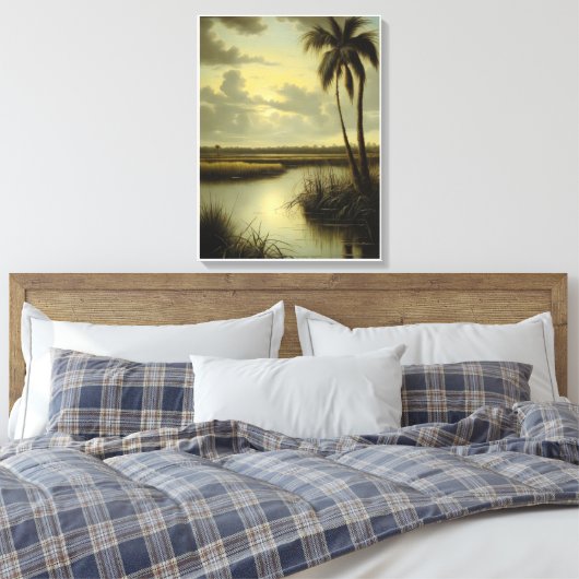 Tropisch landschap met palmboom en water canvas afdruk (Insitu (Slaapkamer))