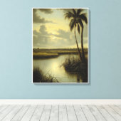 Tropisch landschap met palmboom en water canvas afdruk (Insitu (Houten vloer))