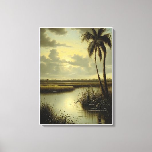 Tropisch landschap met palmboom en water canvas afdruk (Voorkant)