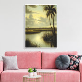 Tropisch landschap met palmboom en water canvas afdruk (Insitu (Woonkamer))