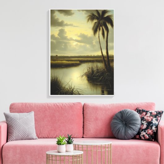 Tropisch landschap met palmboom en water canvas afdruk (Insitu (Woonkamer))