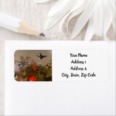 Tropisch landschap met tien kolibries kop etiket (Insitu)