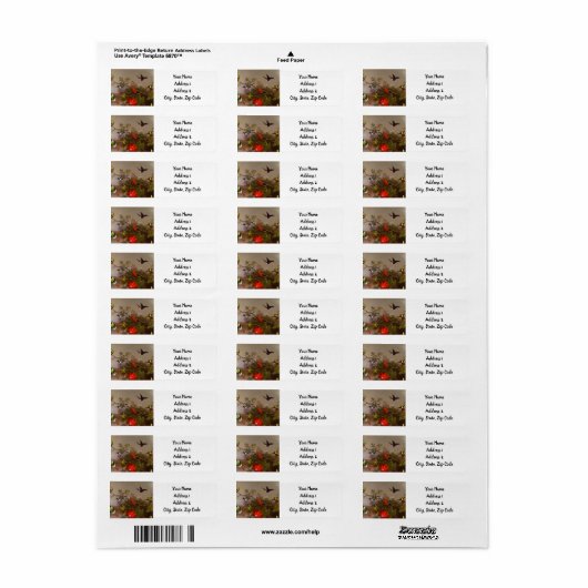 Tropisch landschap met tien kolibries kop etiket (Full Sheet)