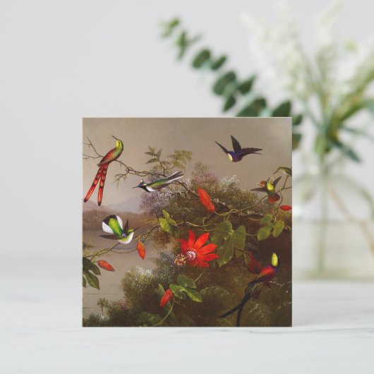 Tropisch landschap met tien kolibries kop kaart (Staand voorkant)