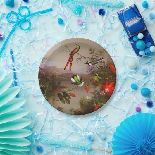 Tropisch landschap met tien kolibries kop papieren bordje (Feest)