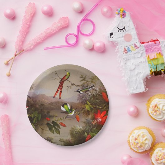 Tropisch landschap met tien kolibries kop papieren bordje (Feest)