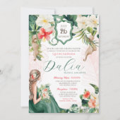 Tropisch Leaf Emerald Green Floral Quinceanera Kaart (Voorkant)