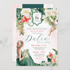 Tropisch Leaf Emerald Green Floral Quinceanera Kaart