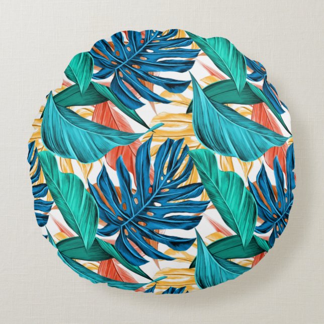 Tropisch Leaf Potpourri Rond Kussen (Voorkant)