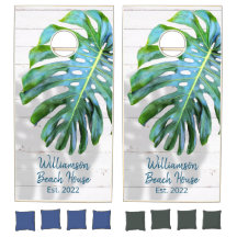 Tropisch Leaf w Shadow Rustic White Wood Name Year