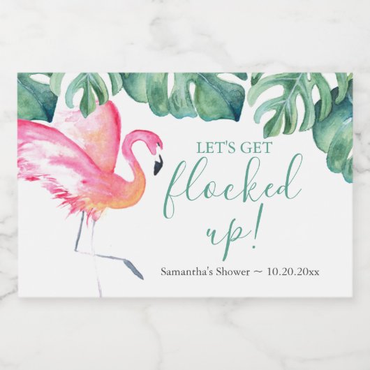 Tropisch Leave Pink Flamingo Mousserende Wijn Labe Sparkling Wijnetiket (Enkel label)