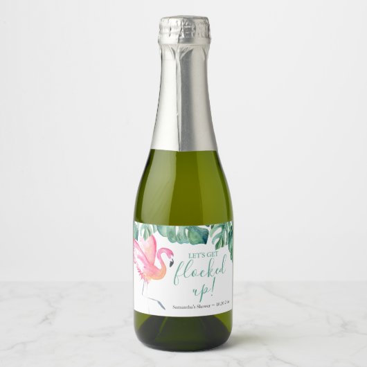 Tropisch Leave Pink Flamingo Mousserende Wijn Labe Sparkling Wijnetiket (Voorkant)