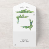 Tropisch lebpalmfeiershuwelijk all in one uitnodiging (Buitenkant)